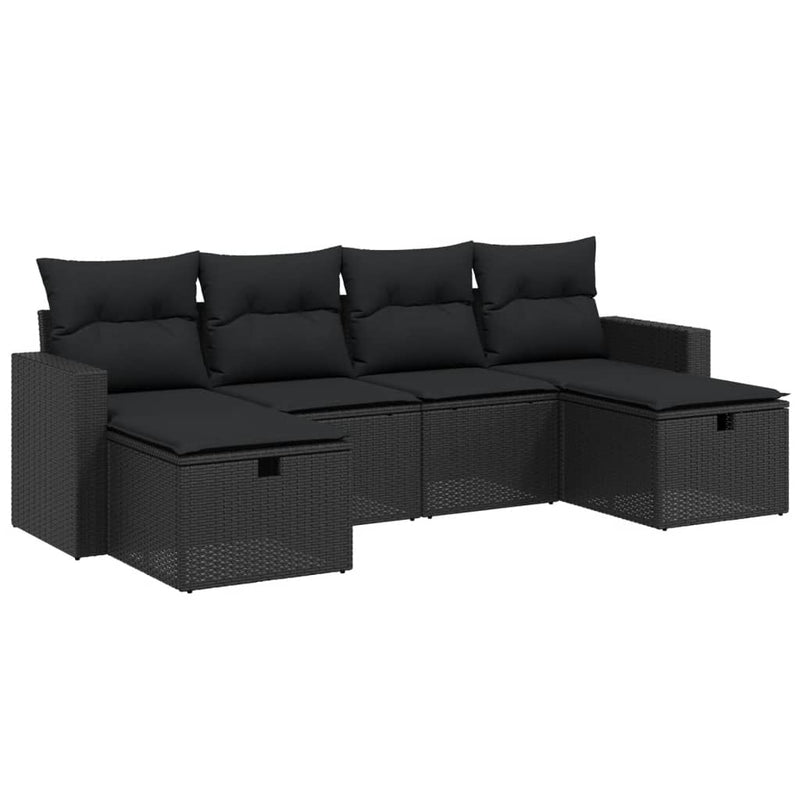 6 Piece Garden Sofa Set with Cushions Black Poly Rattan