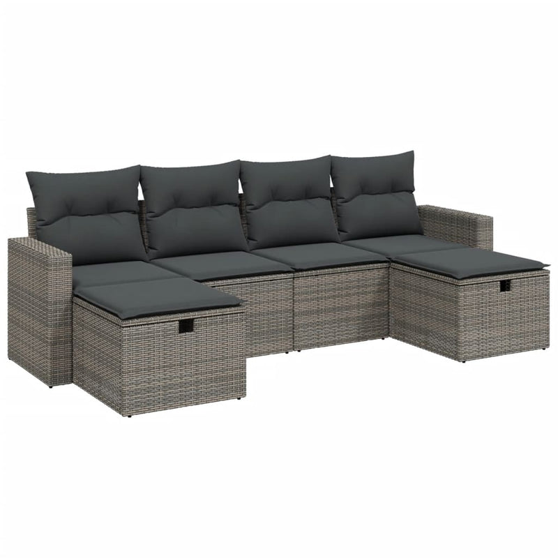 6 Piece Garden Sofa Set with Cushions Grey Poly Rattan