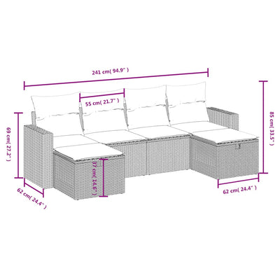 6 Piece Garden Sofa Set with Cushions Grey Poly Rattan