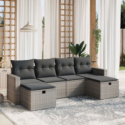 6 Piece Garden Sofa Set with Cushions Grey Poly Rattan