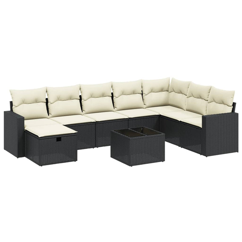 9 Piece Garden Sofa Set with Cushions Black Poly Rattan