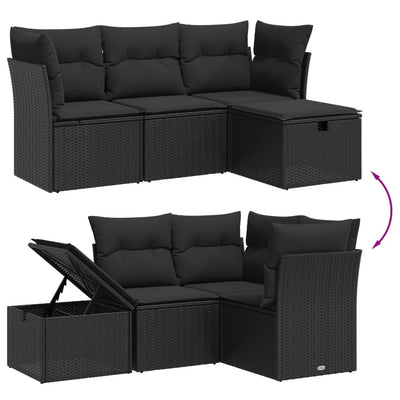 4 Piece Garden Sofa Set with Cushions Black Poly Rattan