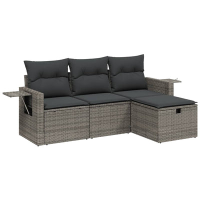 4 Piece Garden Sofa Set with Cushions Grey Poly Rattan