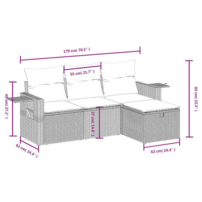 4 Piece Garden Sofa Set with Cushions Grey Poly Rattan