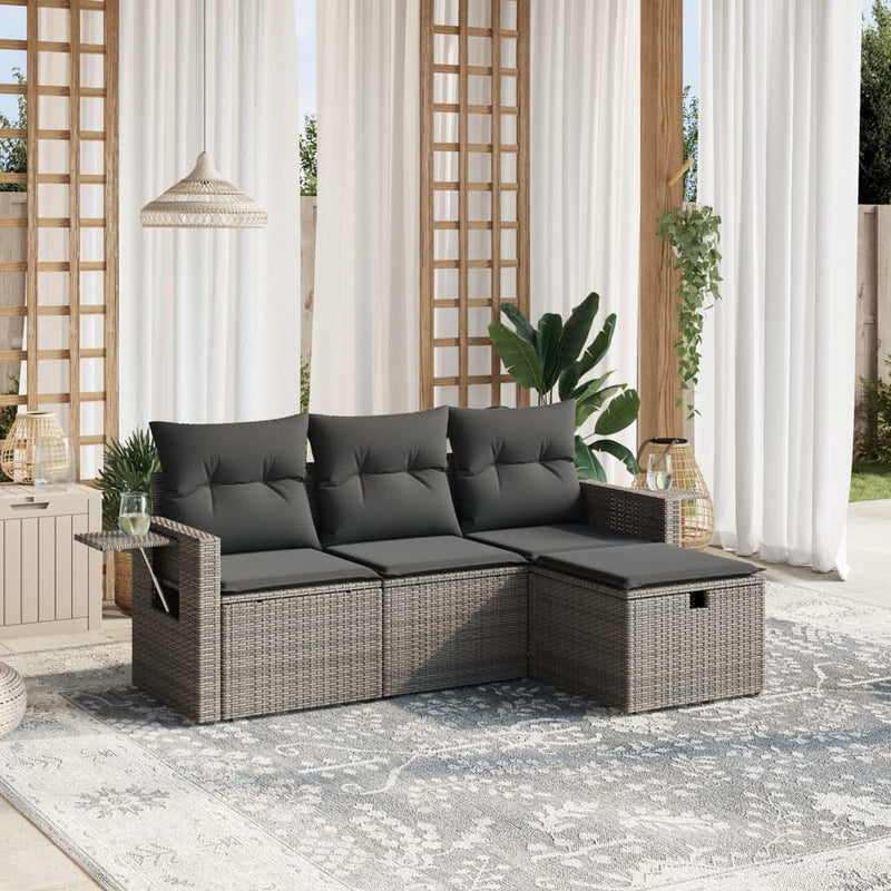 4 Piece Garden Sofa Set with Cushions Grey Poly Rattan