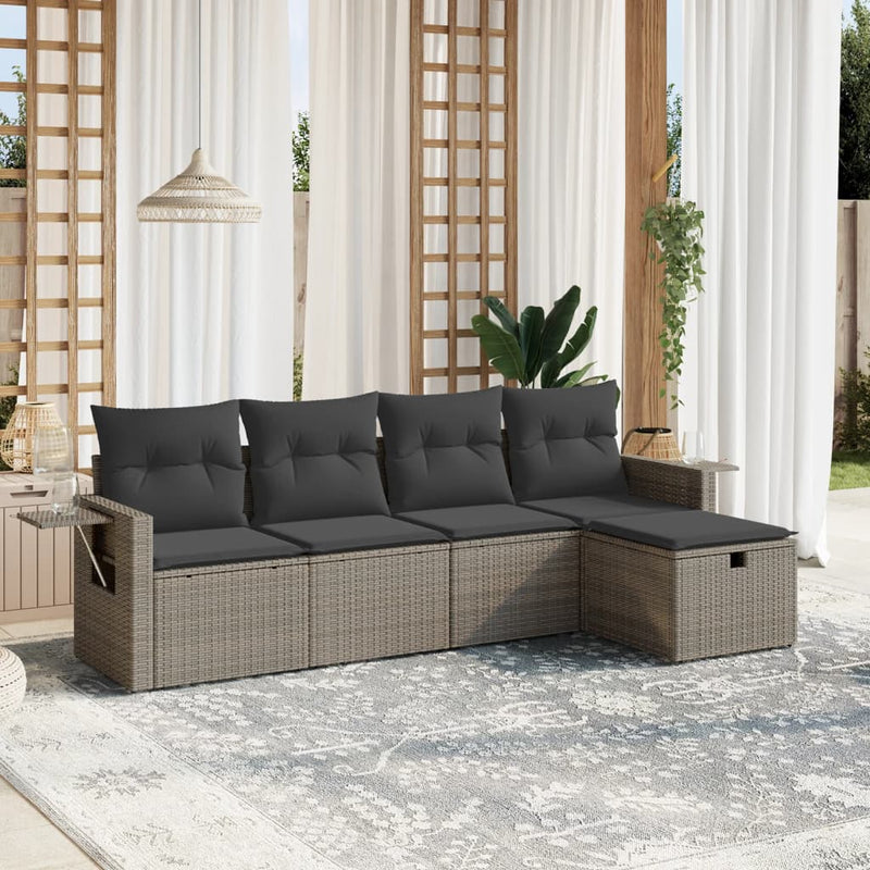 5 Piece Garden Sofa Set with Cushions Grey Poly Rattan