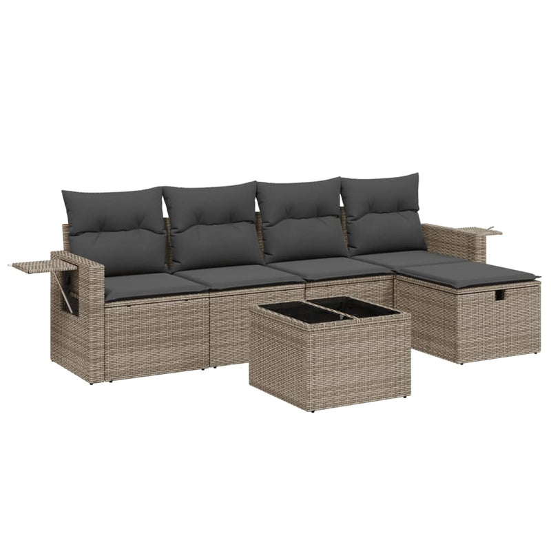 6 Piece Garden Sofa Set with Cushions Grey Poly Rattan