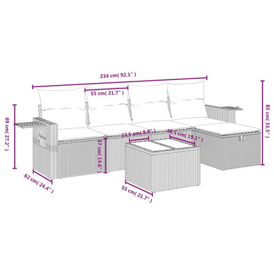 6 Piece Garden Sofa Set with Cushions Grey Poly Rattan