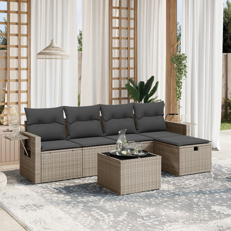 6 Piece Garden Sofa Set with Cushions Grey Poly Rattan