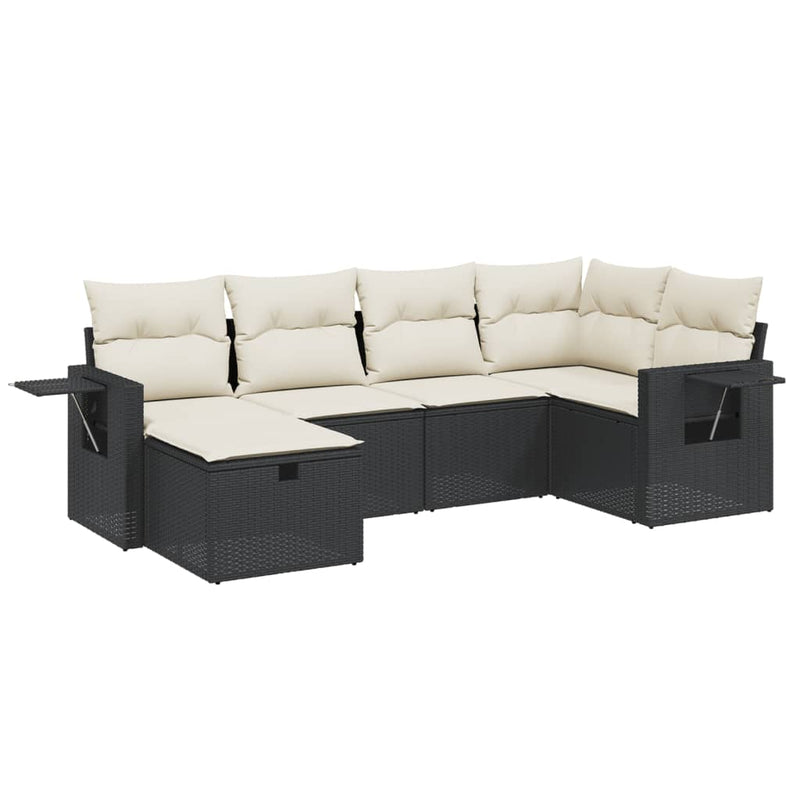 6 Piece Garden Sofa Set with Cushions Black Poly Rattan