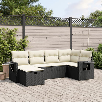 6 Piece Garden Sofa Set with Cushions Black Poly Rattan