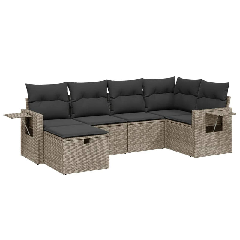 6 Piece Garden Sofa Set with Cushions Grey Poly Rattan