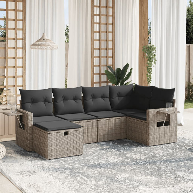 6 Piece Garden Sofa Set with Cushions Grey Poly Rattan