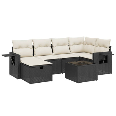 7 Piece Garden Sofa Set with Cushions Black Poly Rattan