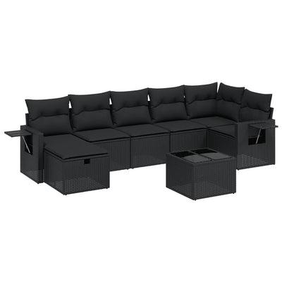 8 Piece Garden Sofa Set with Cushions Black Poly Rattan