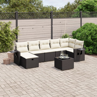 8 Piece Garden Sofa Set with Cushions Black Poly Rattan