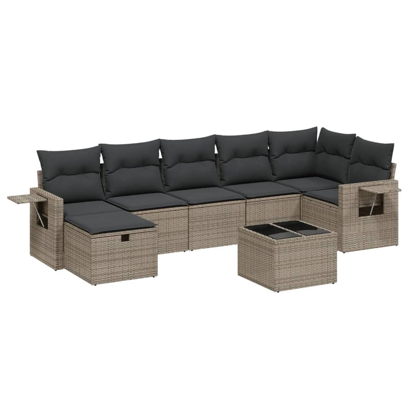 8 Piece Garden Sofa Set with Cushions Grey Poly Rattan