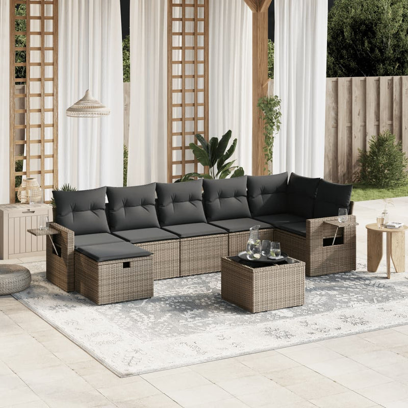 8 Piece Garden Sofa Set with Cushions Grey Poly Rattan