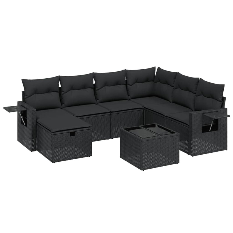 8 Piece Garden Sofa Set with Cushions Black Poly Rattan