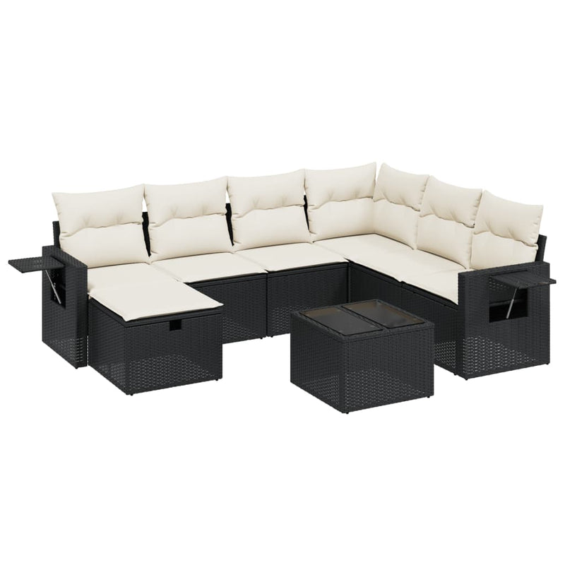 8 Piece Garden Sofa Set with Cushions Black Poly Rattan