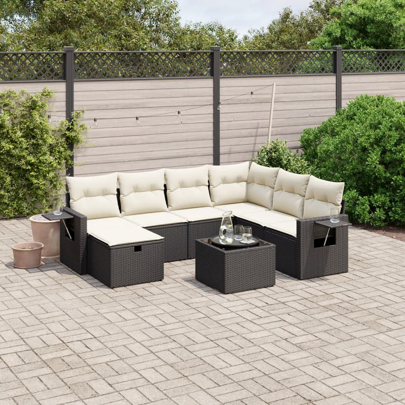 8 Piece Garden Sofa Set with Cushions Black Poly Rattan