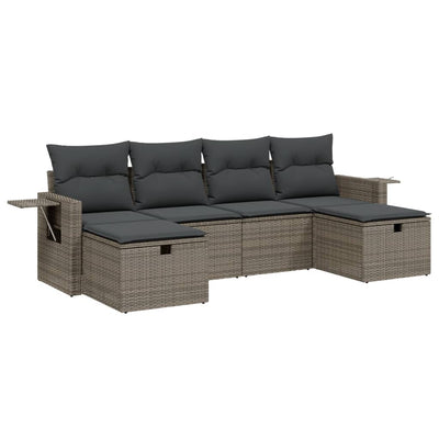 6 Piece Garden Sofa Set with Cushions Grey Poly Rattan