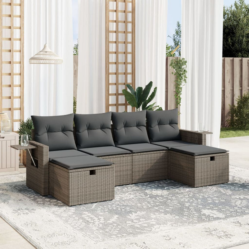 6 Piece Garden Sofa Set with Cushions Grey Poly Rattan