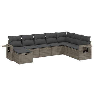 8 Piece Garden Sofa Set with Cushions Grey Poly Rattan