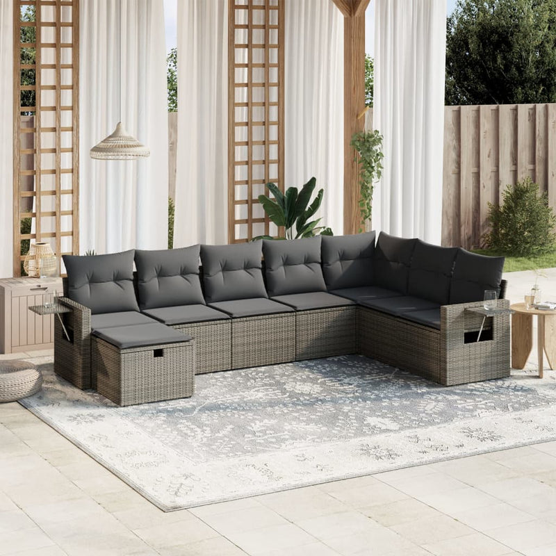 8 Piece Garden Sofa Set with Cushions Grey Poly Rattan