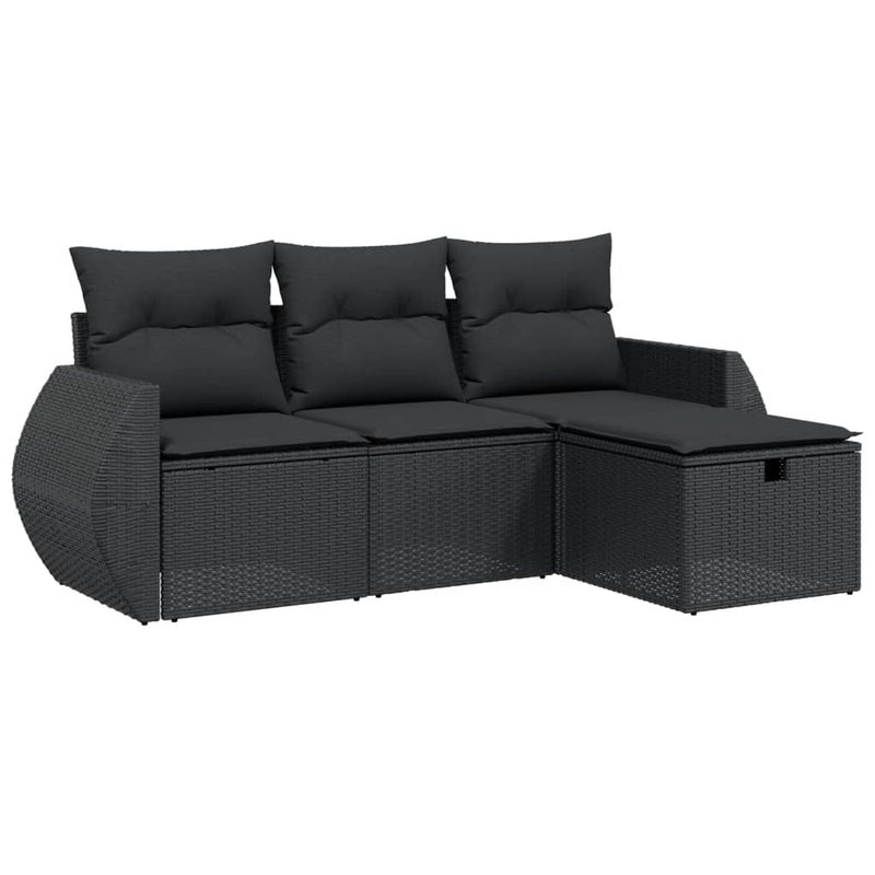 4 Piece Garden Sofa Set with Cushions Black Poly Rattan