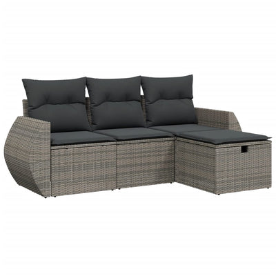 4 Piece Garden Sofa Set with Cushions Grey Poly Rattan