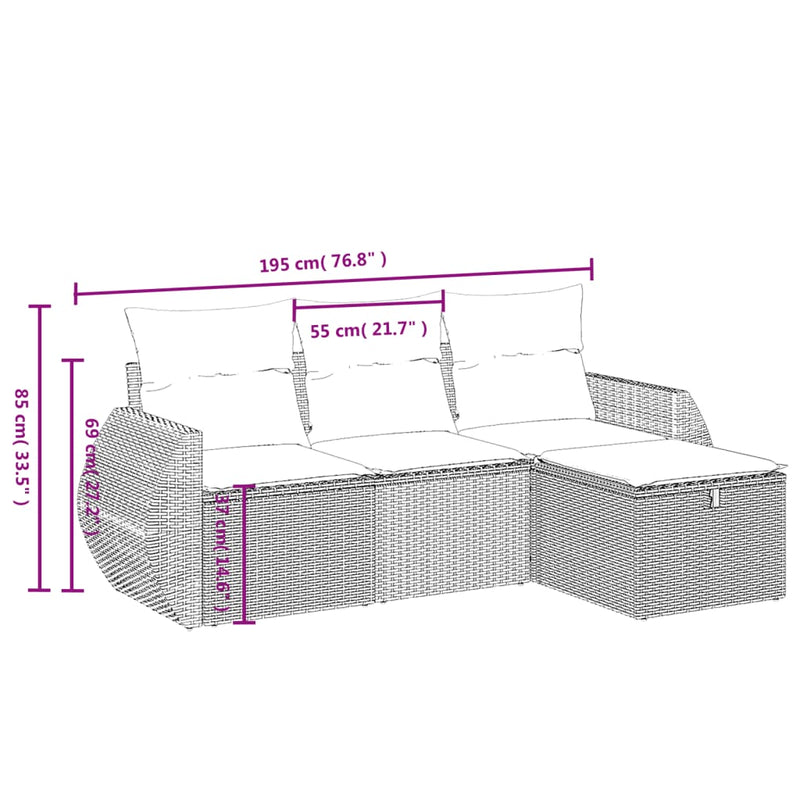 4 Piece Garden Sofa Set with Cushions Grey Poly Rattan