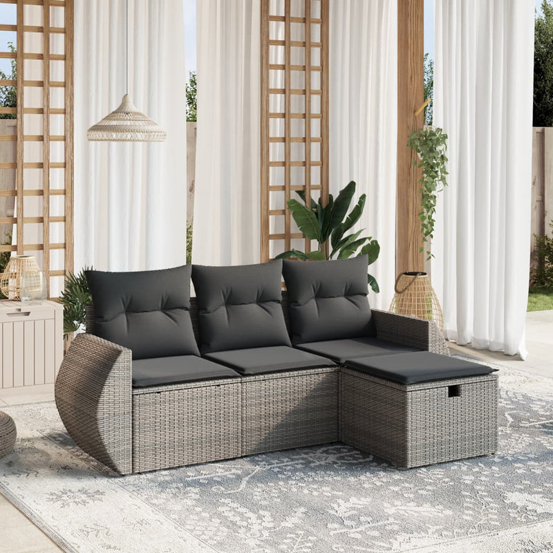 4 Piece Garden Sofa Set with Cushions Grey Poly Rattan