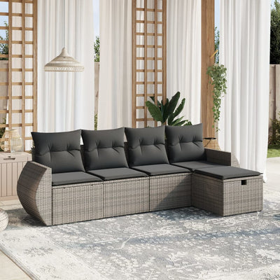 5 Piece Garden Sofa Set with Cushions Grey Poly Rattan