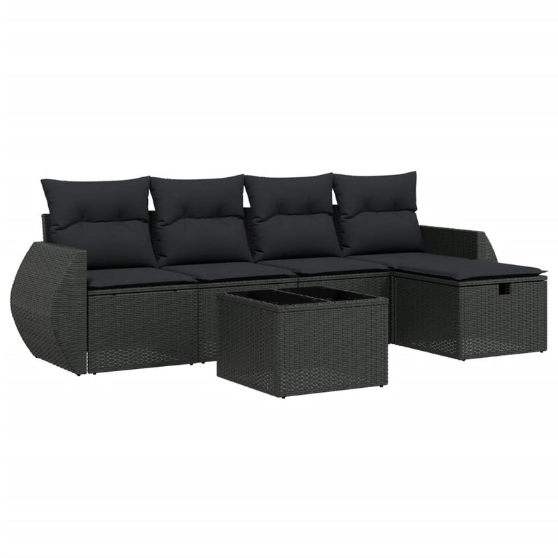 6 Piece Garden Sofa Set with Cushions Black Poly Rattan