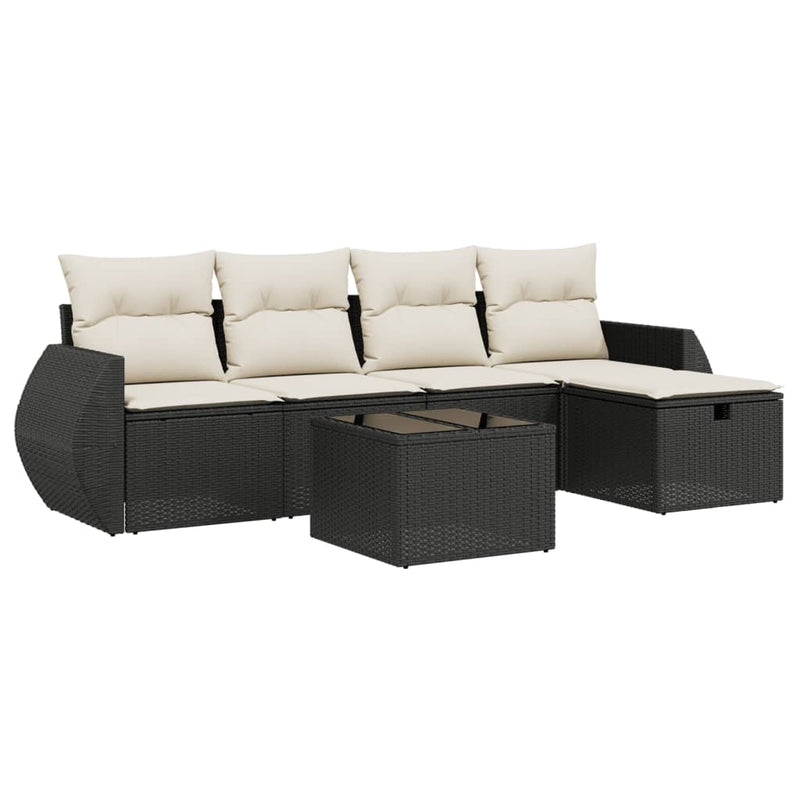 6 Piece Garden Sofa Set with Cushions Black Poly Rattan