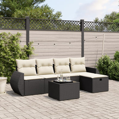 6 Piece Garden Sofa Set with Cushions Black Poly Rattan