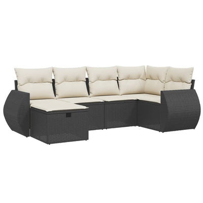 6 Piece Garden Sofa Set with Cushions Black Poly Rattan