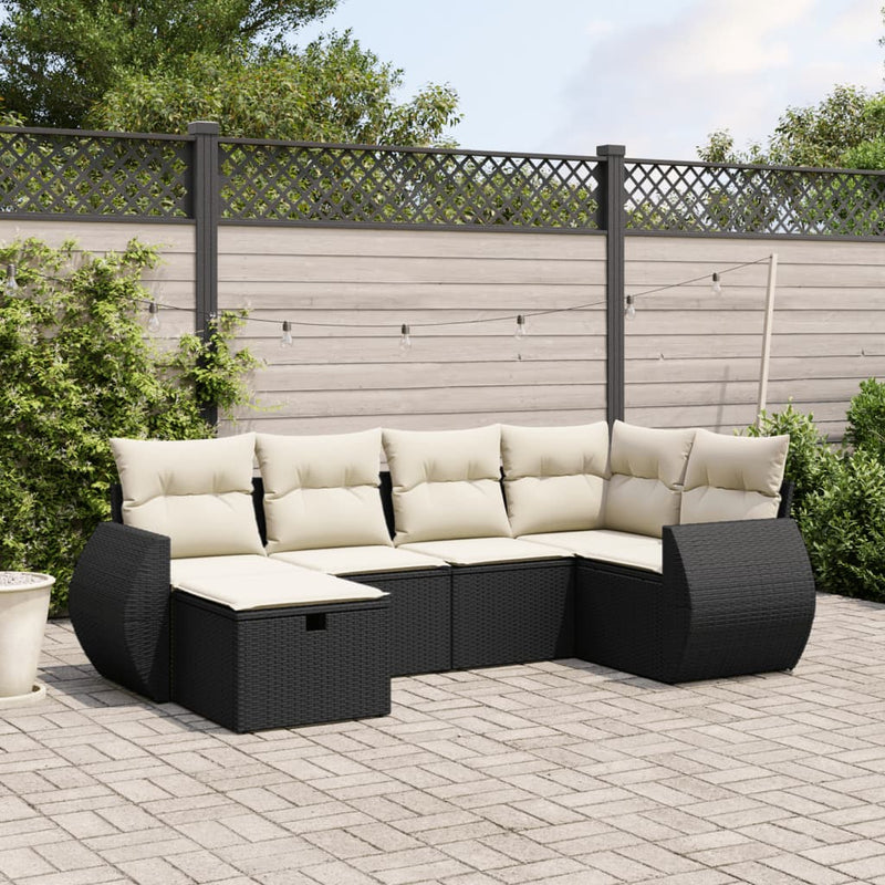 6 Piece Garden Sofa Set with Cushions Black Poly Rattan