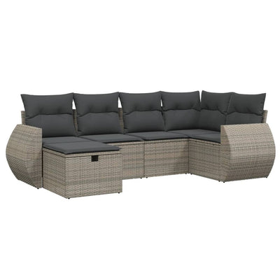 6 Piece Garden Sofa Set with Cushions Grey Poly Rattan