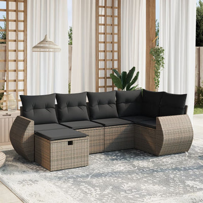 6 Piece Garden Sofa Set with Cushions Grey Poly Rattan