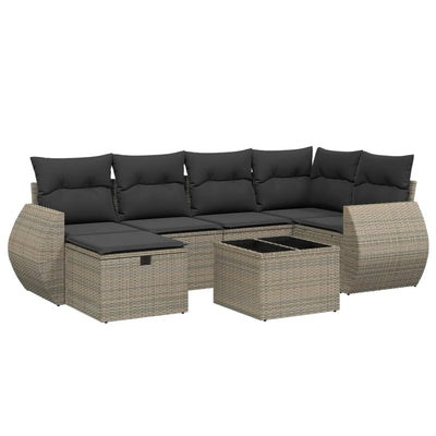 7 Piece Garden Sofa Set with Cushions Grey Poly Rattan