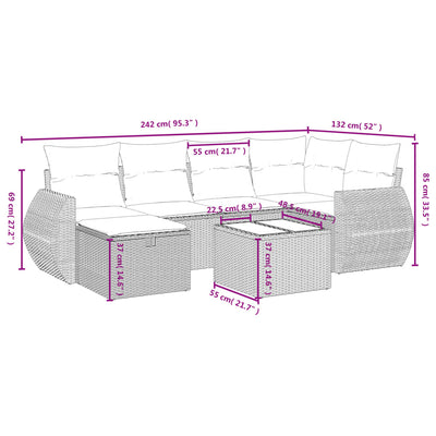 7 Piece Garden Sofa Set with Cushions Grey Poly Rattan