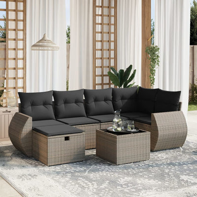 7 Piece Garden Sofa Set with Cushions Grey Poly Rattan