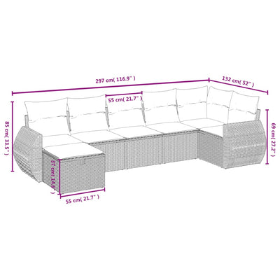 7 Piece Garden Sofa Set with Cushions Grey Poly Rattan