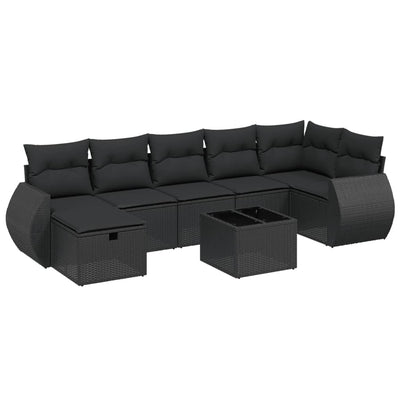 8 Piece Garden Sofa Set with Cushions Black Poly Rattan