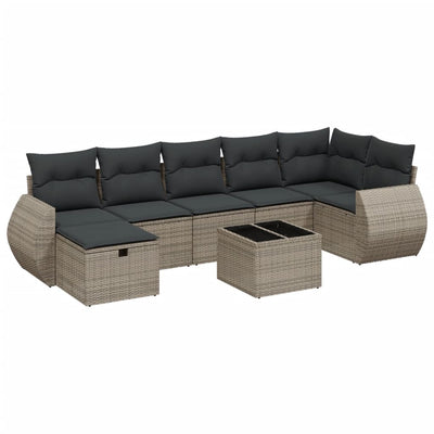 8 Piece Garden Sofa Set with Cushions Grey Poly Rattan