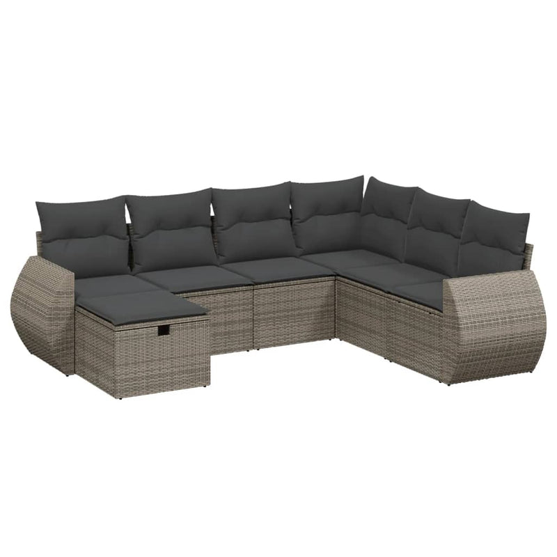 7 Piece Garden Sofa Set with Cushions Grey Poly Rattan