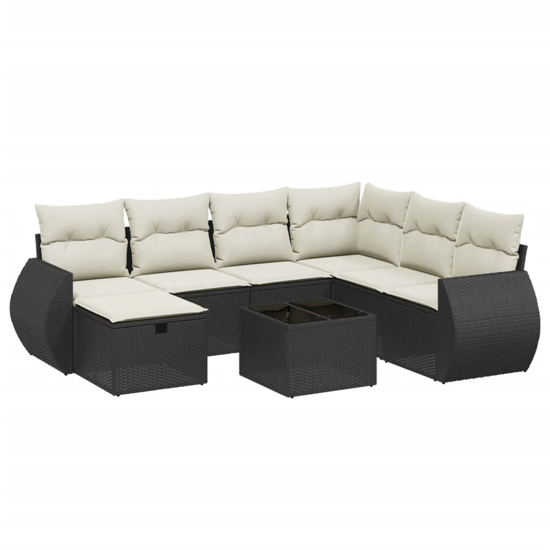 8 Piece Garden Sofa Set with Cushions Black Poly Rattan