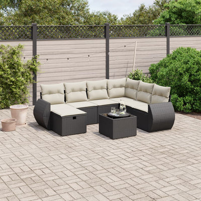 8 Piece Garden Sofa Set with Cushions Black Poly Rattan